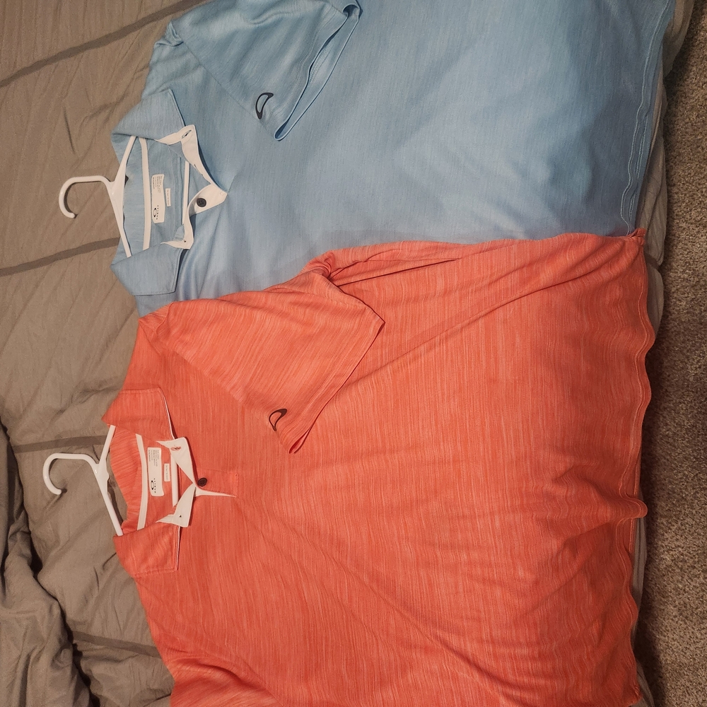 Oakley Men's Polos 2 For $40, in Light Blue and Coral